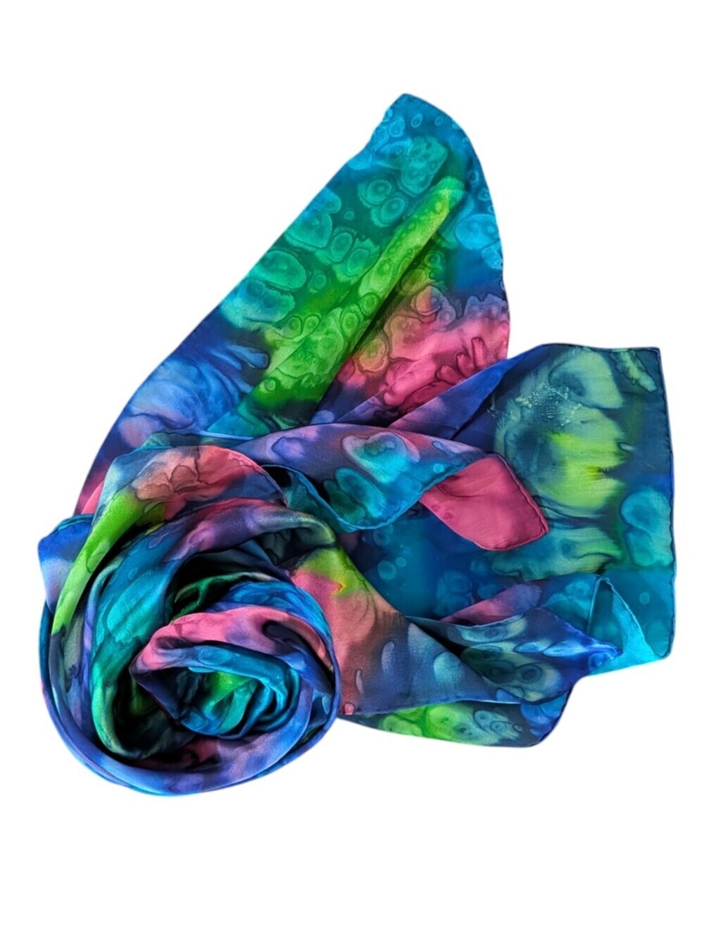 Abstract Multicolor Pure Silk Scarf Wearable Art Blue Pink Green Square Scarf - Picture 3 of 8